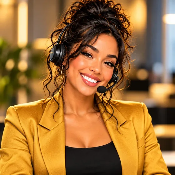 Em, LeadRamp AI's receptionist, smiling in a headset